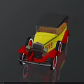 Vintage Convertible Car With Yellow Red Body Black Soft Top And White Wall Red Tires