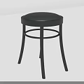 Black Stool With Round Leather Seat Curved Metal Legs And Footrest Design