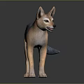 Realistic Brown and Gray Jackal Figure Standing on Dark Reflective Ground