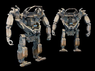 Two Robotic Mech Constructs With Metallic Bodies Joint Details And Open Cockpits 3d model