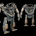 Two Robotic Mech Constructs With Metallic Bodies Joint Details And Open Cockpits