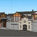 Traditional Ancient Architecture With Gray Tiles Classic Rooftops And Wooden Structures 3d model