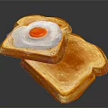 Golden Crispy Toast Slices With Fried Egg On Top For Breakfast 3d model