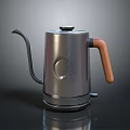 Stylish Electric Kettle With Silver Metal Body Wooden Handle And Long Spout Design