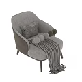 Modern Two Tone Fabric Leisure Chair With Wooden Legs Decorative Pillow And Striped Throw Blanket