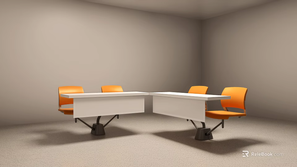 Modern Conference Table And Chair Set Featuring White Surface And Orange Seats 3d model 