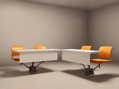 Modern Conference Table And Chair Set Featuring White Surface And Orange Seats 3d model