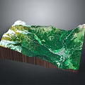 Realistic 3D Topographic Model Showcasing Green Mountain Landscape Wooden Base And Vegetation Details