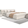 Light Colored Modern Double Bed With Bedside Table Vase Green Plant And Ottoman Rug