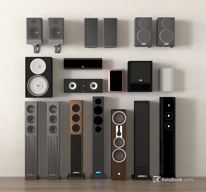 Assorted Home Audio Speakers with Different Designs Sizes and Styles for Home Use 3d model 