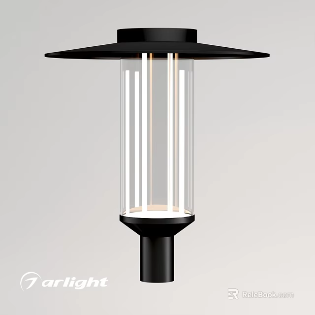 Modern Outdoor Light With Transparent Glass Shade And Black Metal Post Mount 3d model 