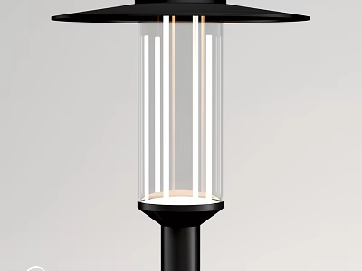 Modern Outdoor Light With Transparent Glass Shade And Black Metal Post Mount 3d model