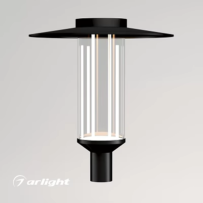 Modern Outdoor Light With Transparent Glass Shade And Black Metal Post Mount 3d model