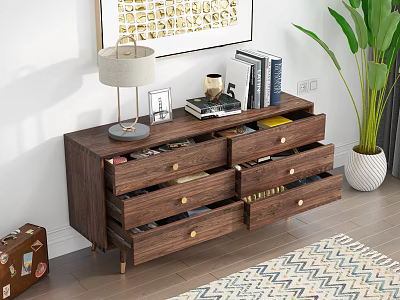 Nordic North American Black Walnut Six-drawer Open Drawer Decoration 3d model