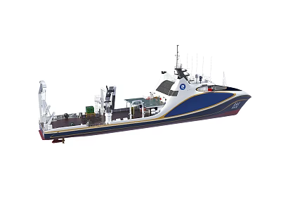 Modern Blue And White Patrol Ship With Deck Equipment And Antennas 3d model