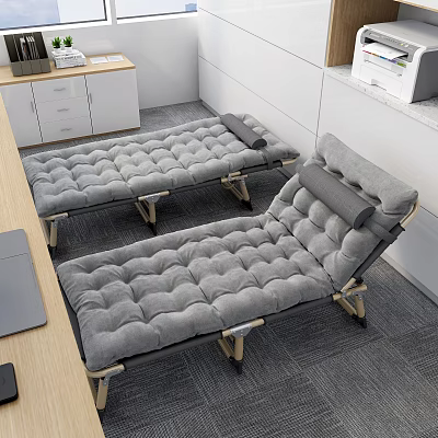 Gray Folding Beds In Office With Wooden Desk And White Cabinets 3d model