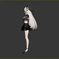 Game Movie Character With Pink Long Hair Brown Plaid Sleeves Black Skirt And Arms Outstretched