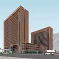 Modern Hospital Exterior Design With High Rise Medical Buildings And Ambulance