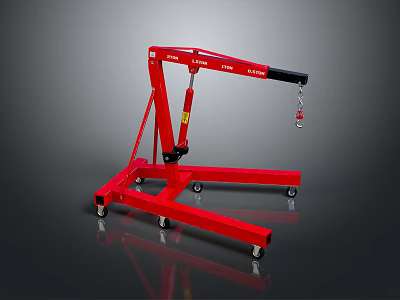 Red Wheeled Hydraulic Lifting Utility Vehicle with Portable Stand and Crane Arm for Industrial Use 3d model