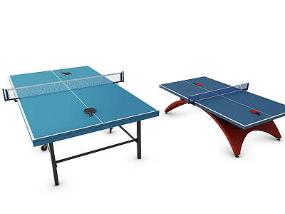 Sports Equipment Blue Table Tennis Tables With Black Frame Red Legs And Wheels 3d model
