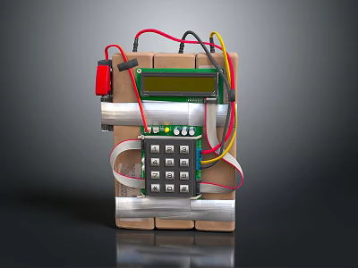 DIY Electronic Device Featuring Cardboard Structure Wires Display Screen And Keypad 3d model