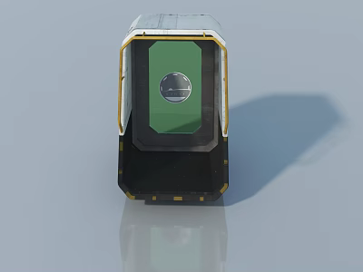 Modern Swing Door With Green Panel Circular Handle And Yellow Frame 3d model