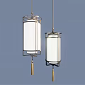 Chinese Style Two Chandeliers With Metal Frame White Lampshade And Tassel