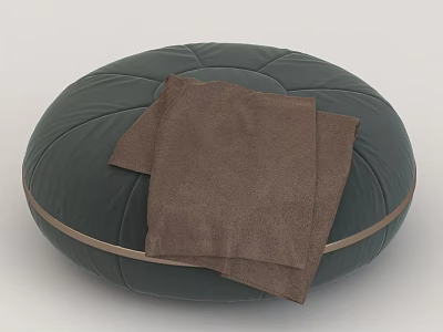 Round Green Upholstered Pouf With Brown Fabric For Living Room Decor 3d model