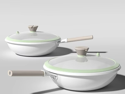 Sleek White Green Cookware With Lids And Handles 3d model