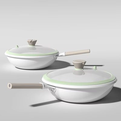 Sleek White Green Cookware With Lids And Handles 3d model