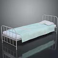 Single Metal Frame Bed With Light Green Sheet And White Pillow 3d model