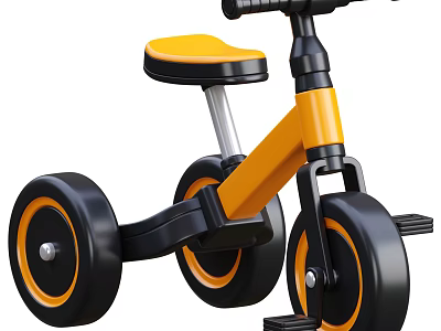 Yellow And Black Children's Tricycle With Comfortable Seat And Stable Wheels 3d model
