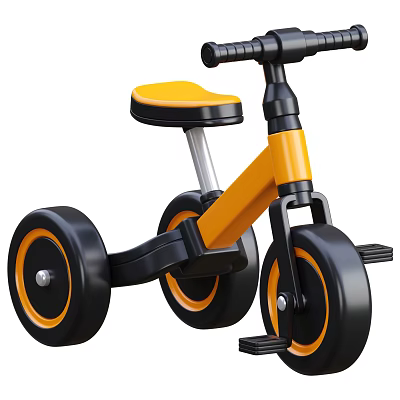 Yellow And Black Children's Tricycle With Comfortable Seat And Stable Wheels 3d model