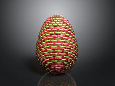 Colorful Woven Texture Egg with Red and Green Patterns on Gray Background 3d model