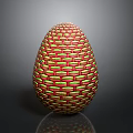 Colorful Woven Texture Egg with Red and Green Patterns on Gray Background
