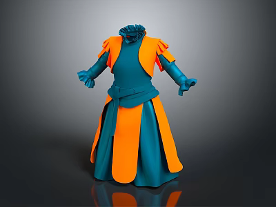 Blue And Orange Layered Robe With Decorative Collar And Belt Design 3d model