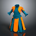 Blue And Orange Layered Robe With Decorative Collar And Belt Design