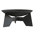 Modern Outdoor Fire Pit With Unique Black Stand And Burning Wood Logs
