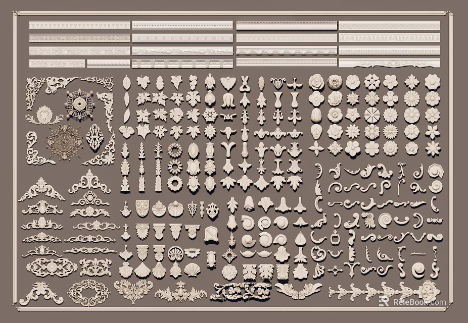 Intricate Decorative Carvings With Various Patterns And Ornamental Elements For Home Decor 3d model 