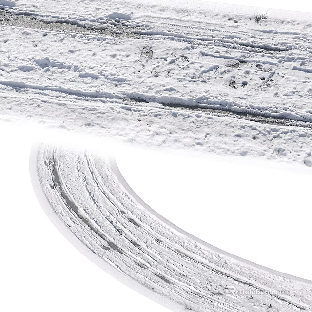 Winter Snow Covered Curved Architectural Pathway With Tire Tracks And Footprints 3d model 