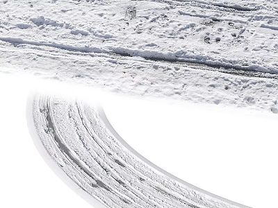 Winter Snow Covered Curved Architectural Pathway With Tire Tracks And Footprints 3d model