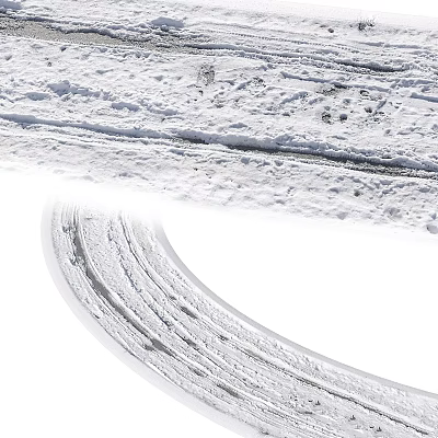 Winter Snow Covered Curved Architectural Pathway With Tire Tracks And Footprints 3d model
