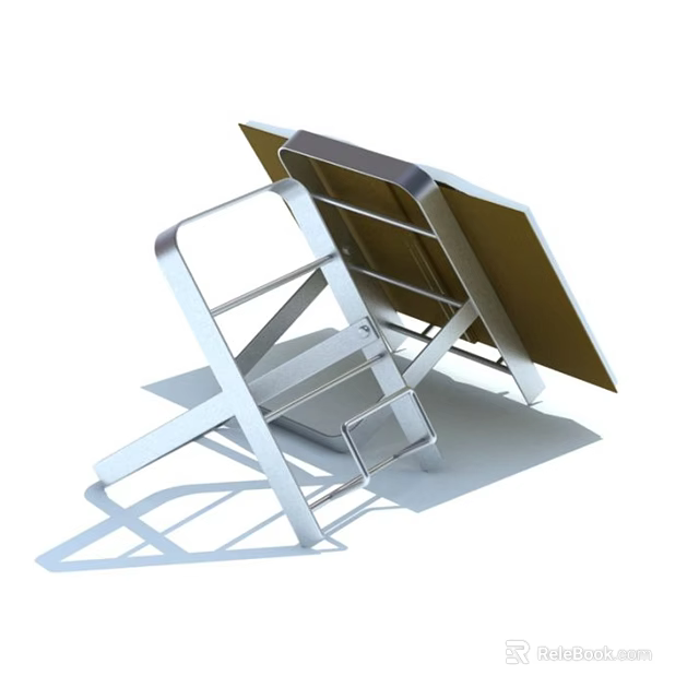 Stainless Steel Kitchen Cutting Board Holder With Foldable Stand And Wooden Surface 3d model 