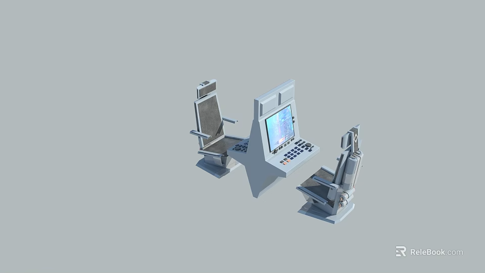 Modern Office Desk Setup With Monitor Control Panel And Two Chairs 3d model 