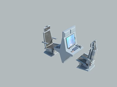 Modern Office Desk Setup With Monitor Control Panel And Two Chairs 3d model
