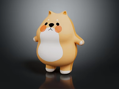 Cute Yellow And White Plush Toy Dog With Round Body And Blush Cheeks 3d model
