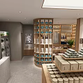 Neat Modern Specialty Store Interior With Round Shelves Cans Displays And Refrigerators