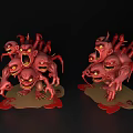 Two Red Monster Models With Multiple Eyes And Open Mouths Design 3d model