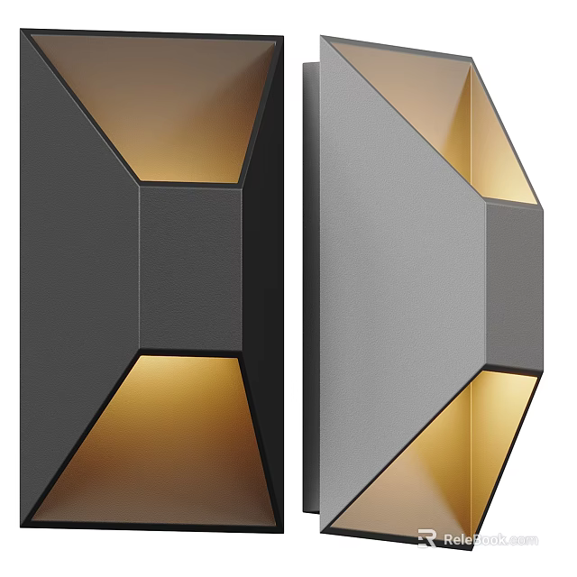 Modern Geometric Wall Lamp With Angular Panels And Warm Yellow Lighting 3d model