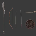 Ancient Weapons Collection Featuring Halberds Bow Daggers Scimitar and Shield 3d model